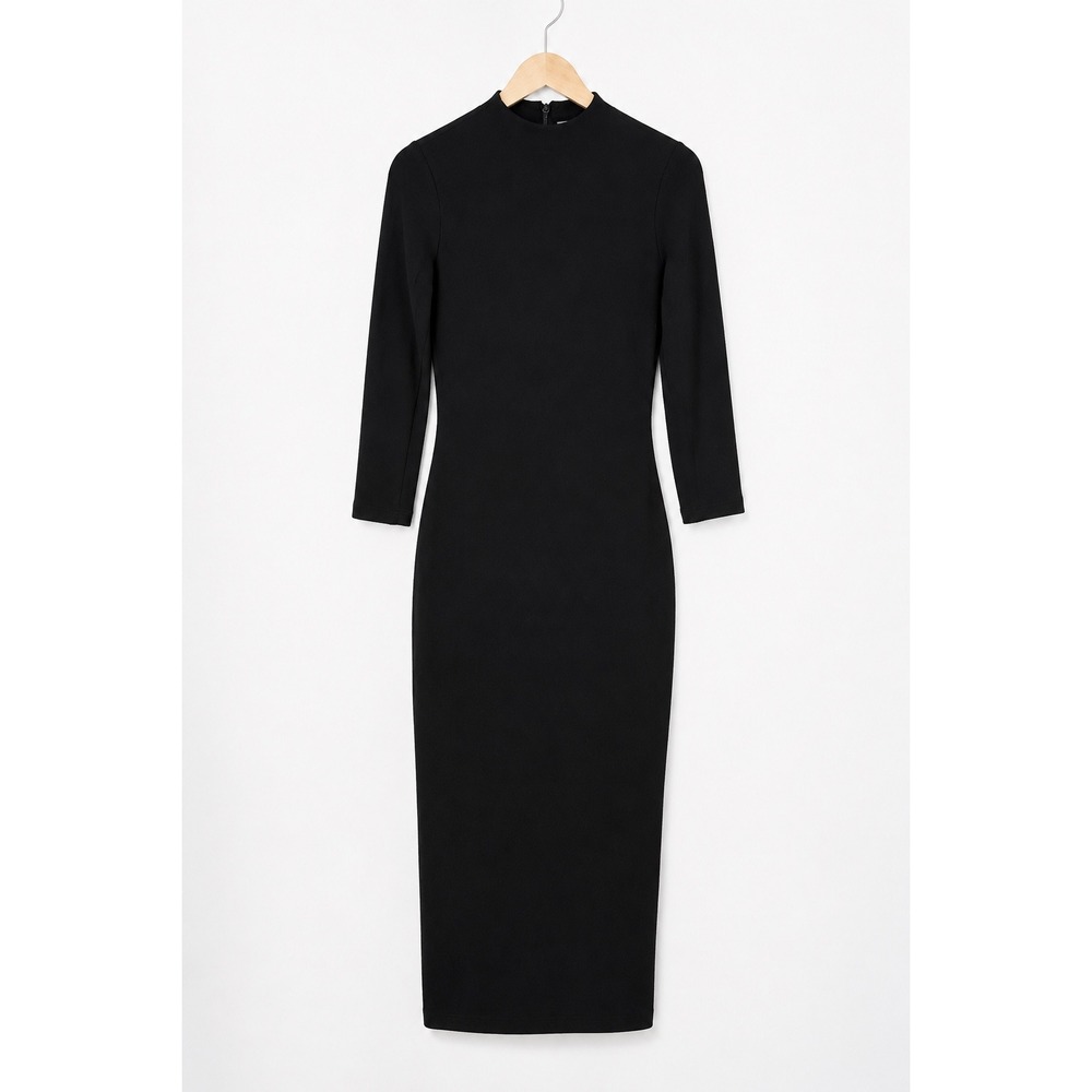 JLUXLABEL Bodycon Midi Dress L Black Mock Neck sexy Y2K sleek 90s sz L